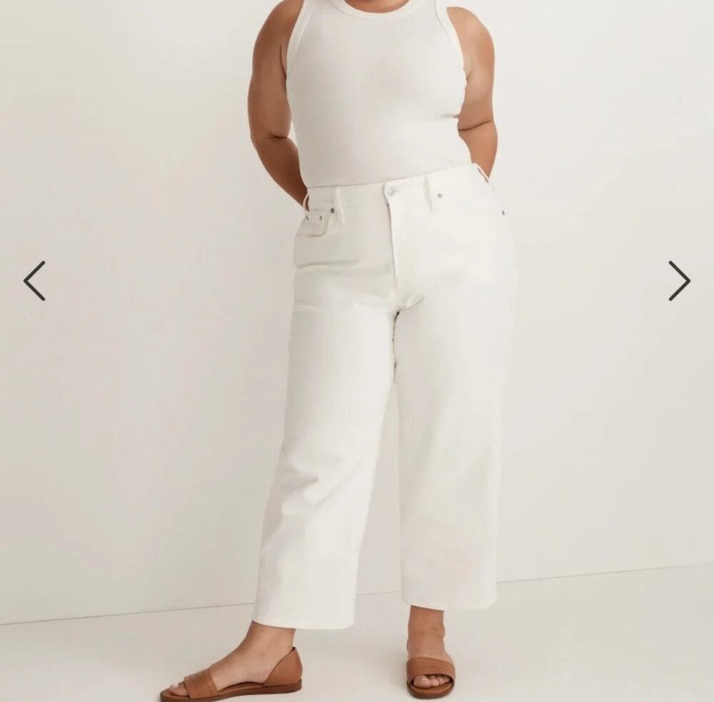 Madewell Wmns White Stretch The Perfect Vintage Wide-Leg Crop Jeans Sz 32 Casual